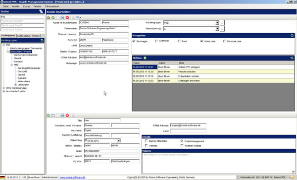 CRM-/PMS-System: Modul zur Erfassung der Kunden und Kontakte - Kontaktverwaltung/Kundenverwaltung